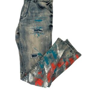 Men's Distressed Skinny Jeans - Blue and Red